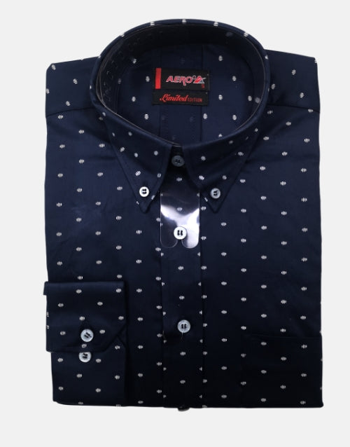 Aero LS Navy Polka Pattern Shirt
