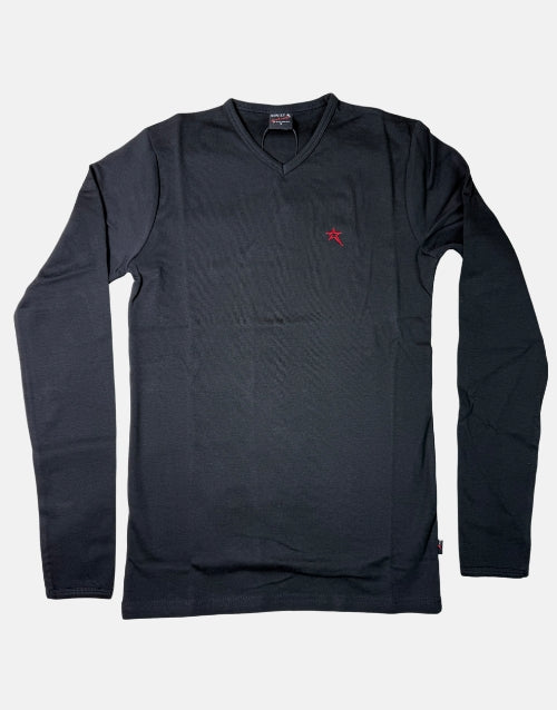 Soviet Long Sleeve Black V Neck