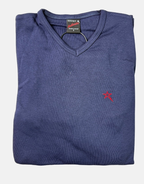 Soviet Long Sleeve Navy V Neck