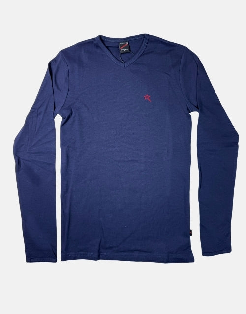 Soviet Long Sleeve Navy V Neck