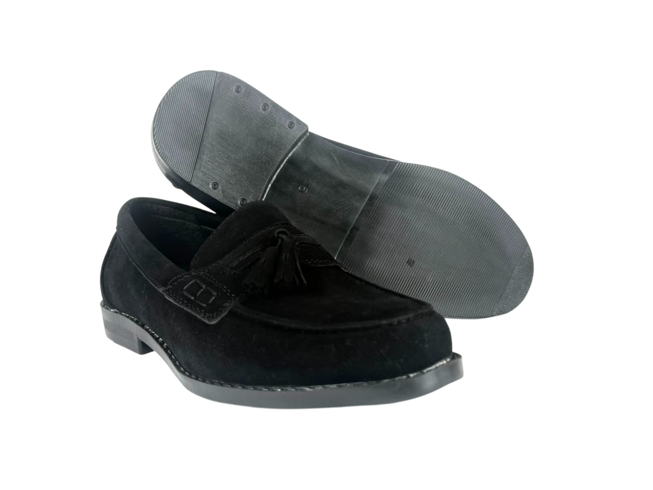 P Crouch Black Suede Tassle Moccassin