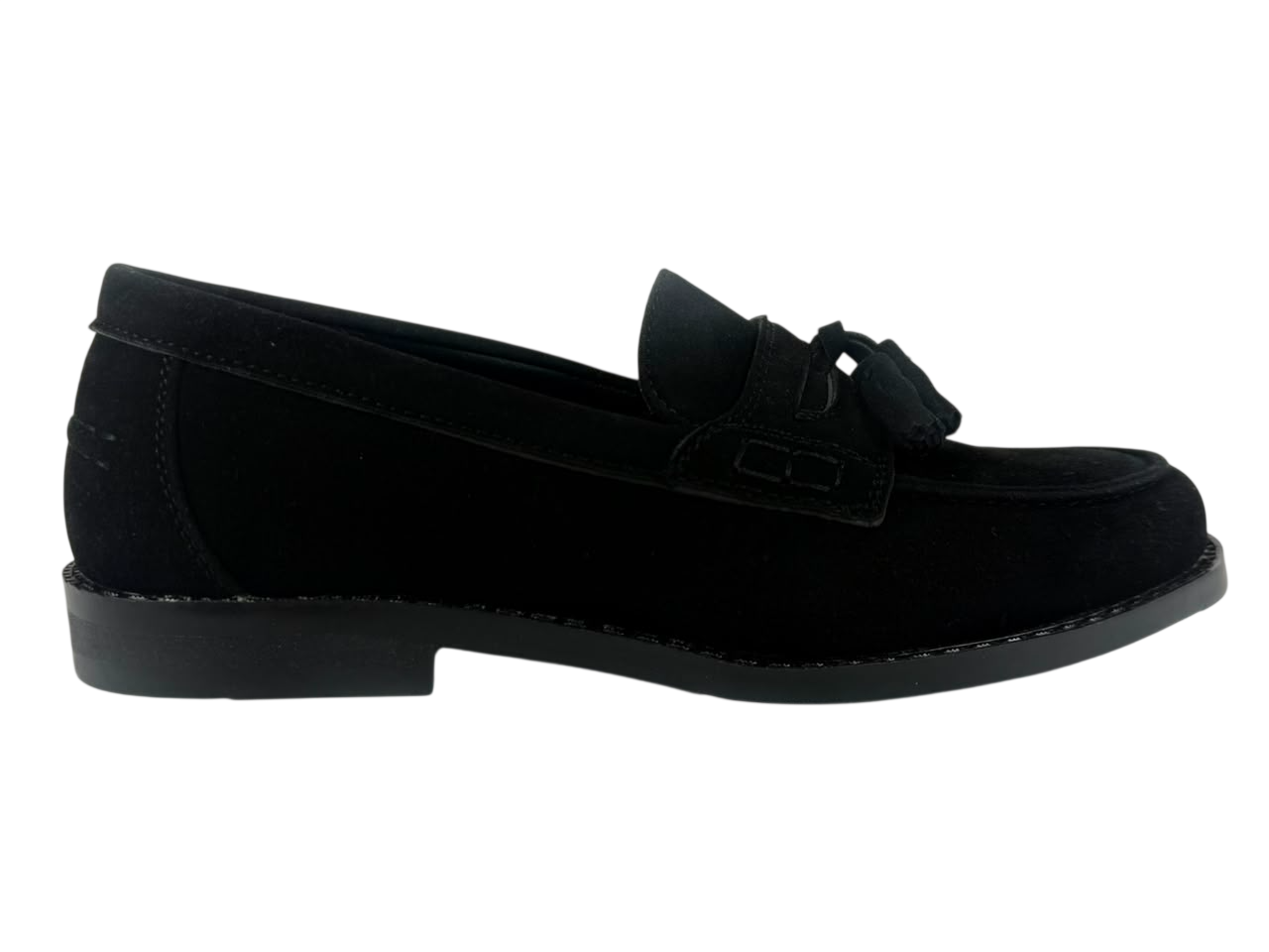 P Crouch Black Suede Tassle Moccassin