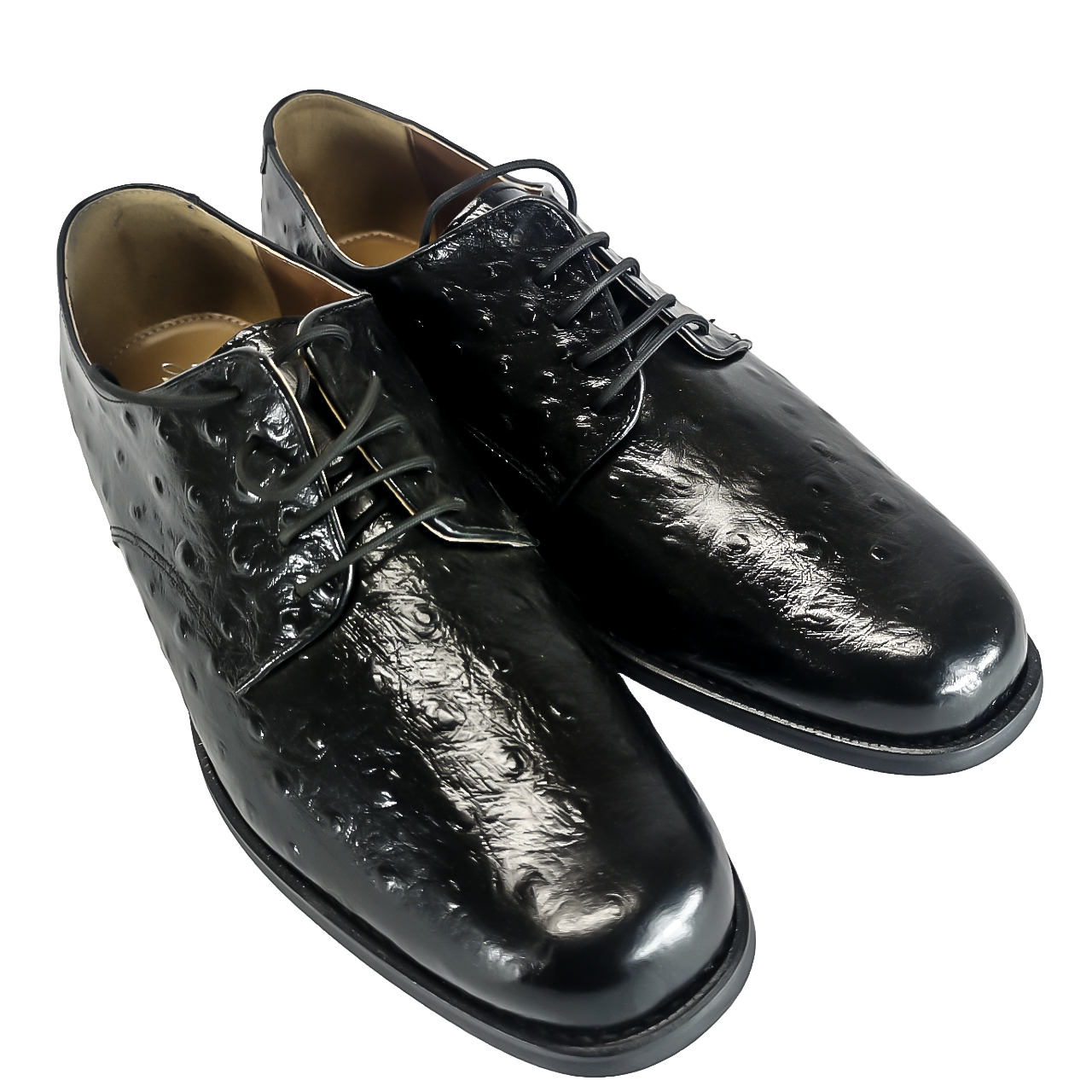 JOHN DRAKE Leather Black Ostrich Shoe