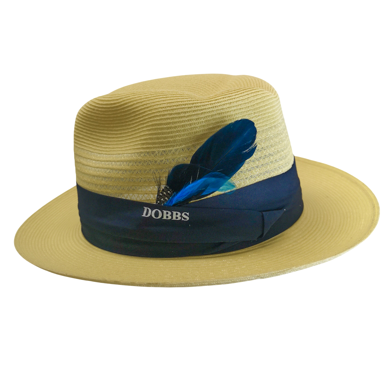 DOBBS Navy Band Khaki Stone Fedora Hat