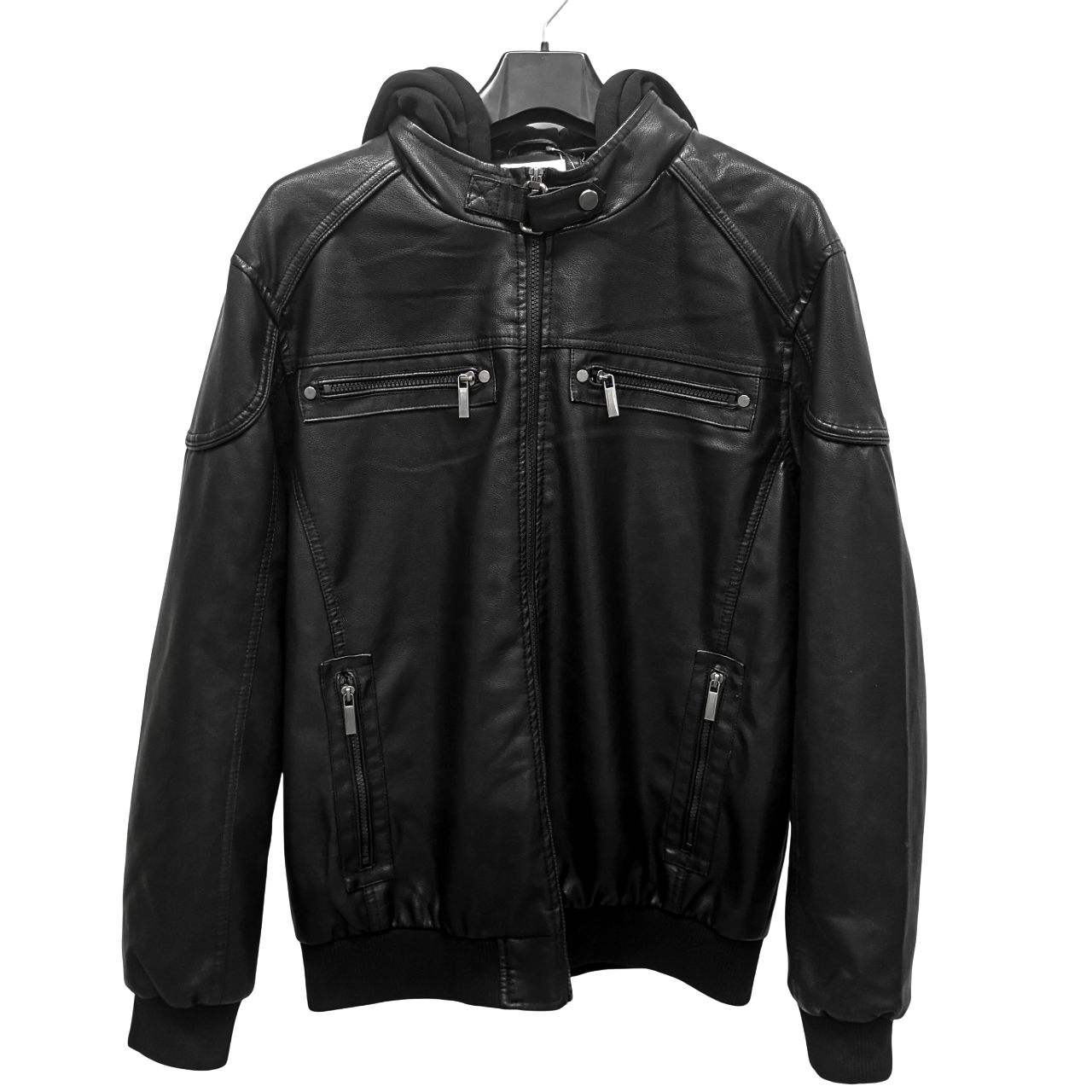 Leather PU Jacket with Hoody