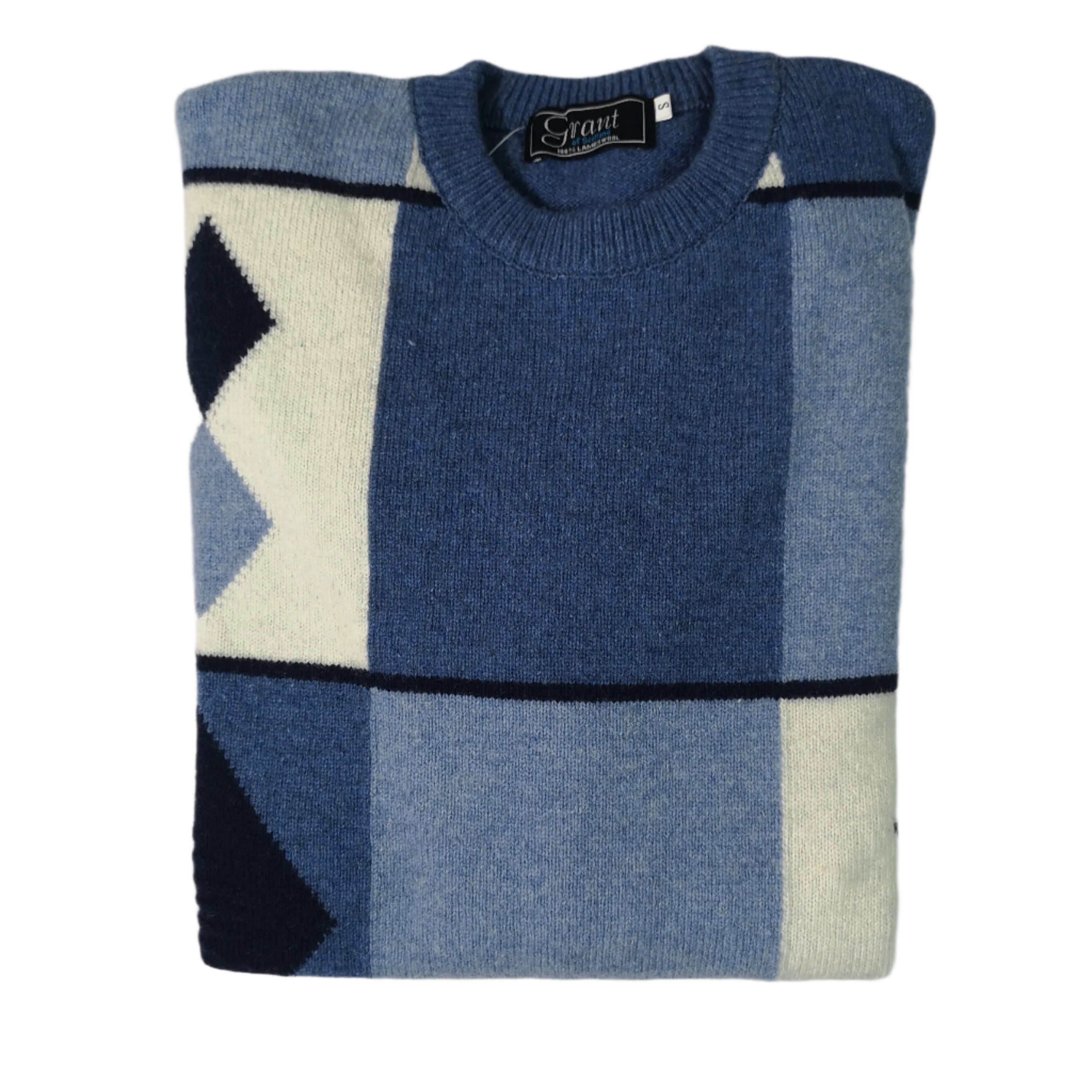 Grant of Scotland Navy Blue Argyle Block Pattern Knitwear