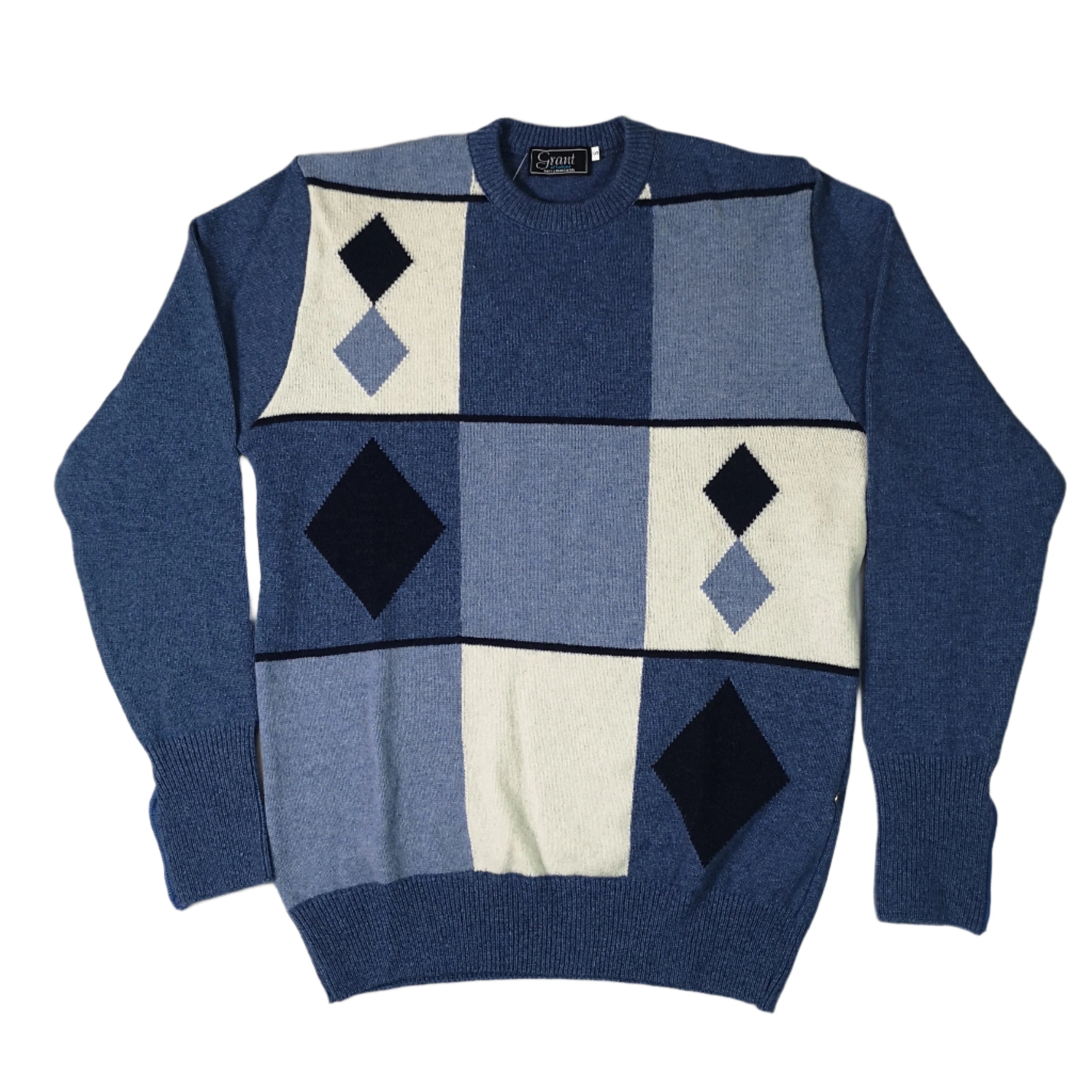 Grant of Scotland Navy Blue Argyle Block Pattern Knitwear