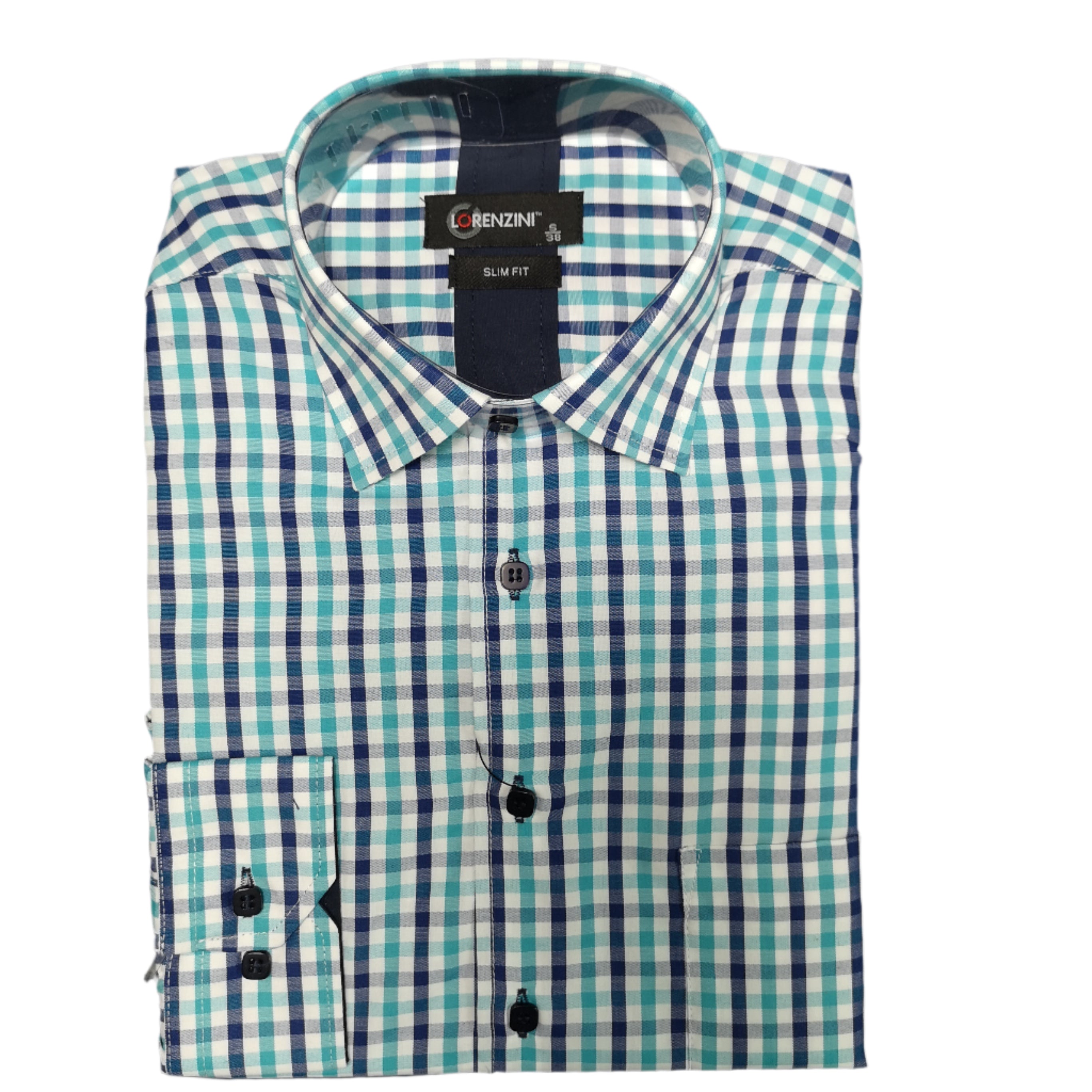 Lorenzini LS Teal Blue Check Shirt