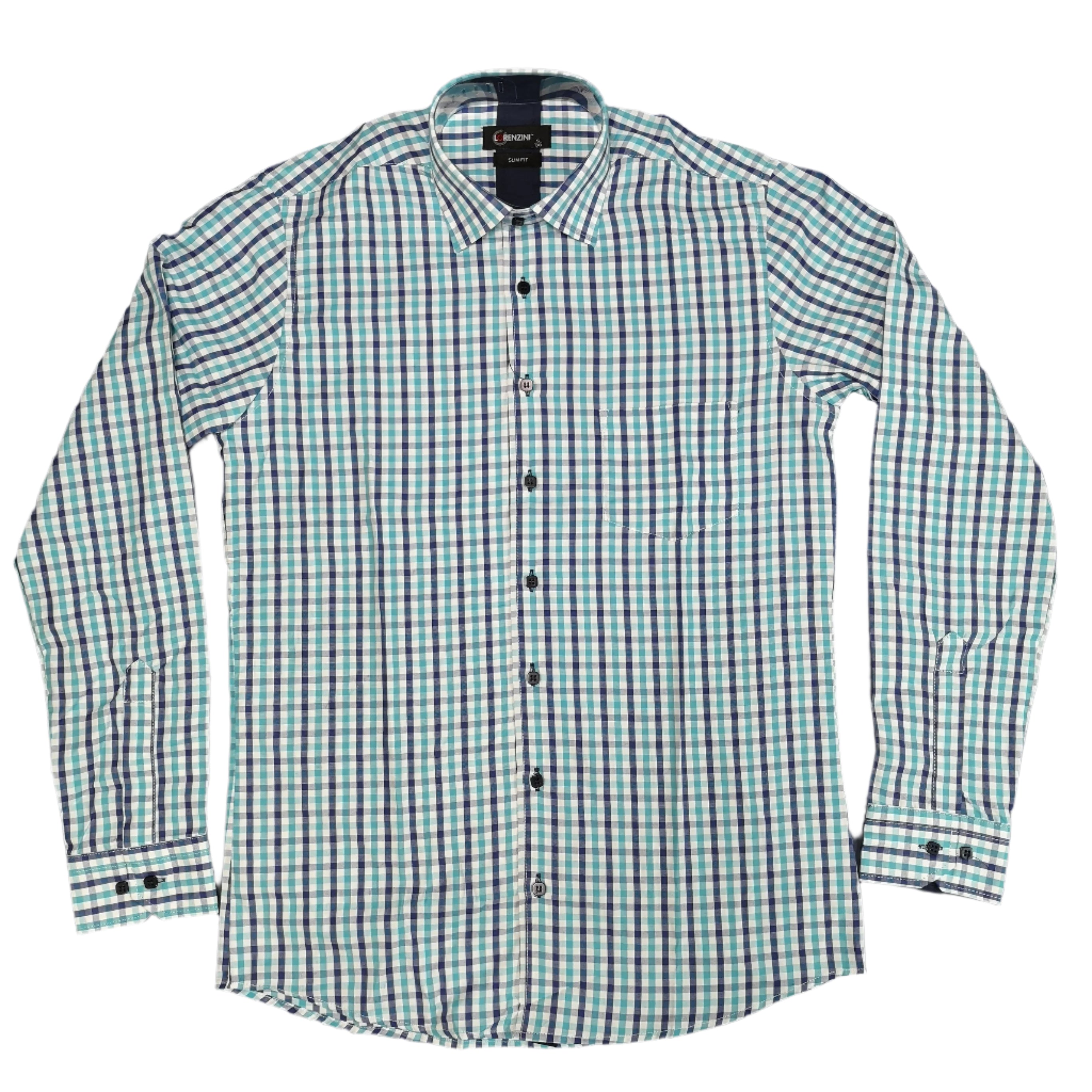 Lorenzini LS Teal Blue Check Shirt