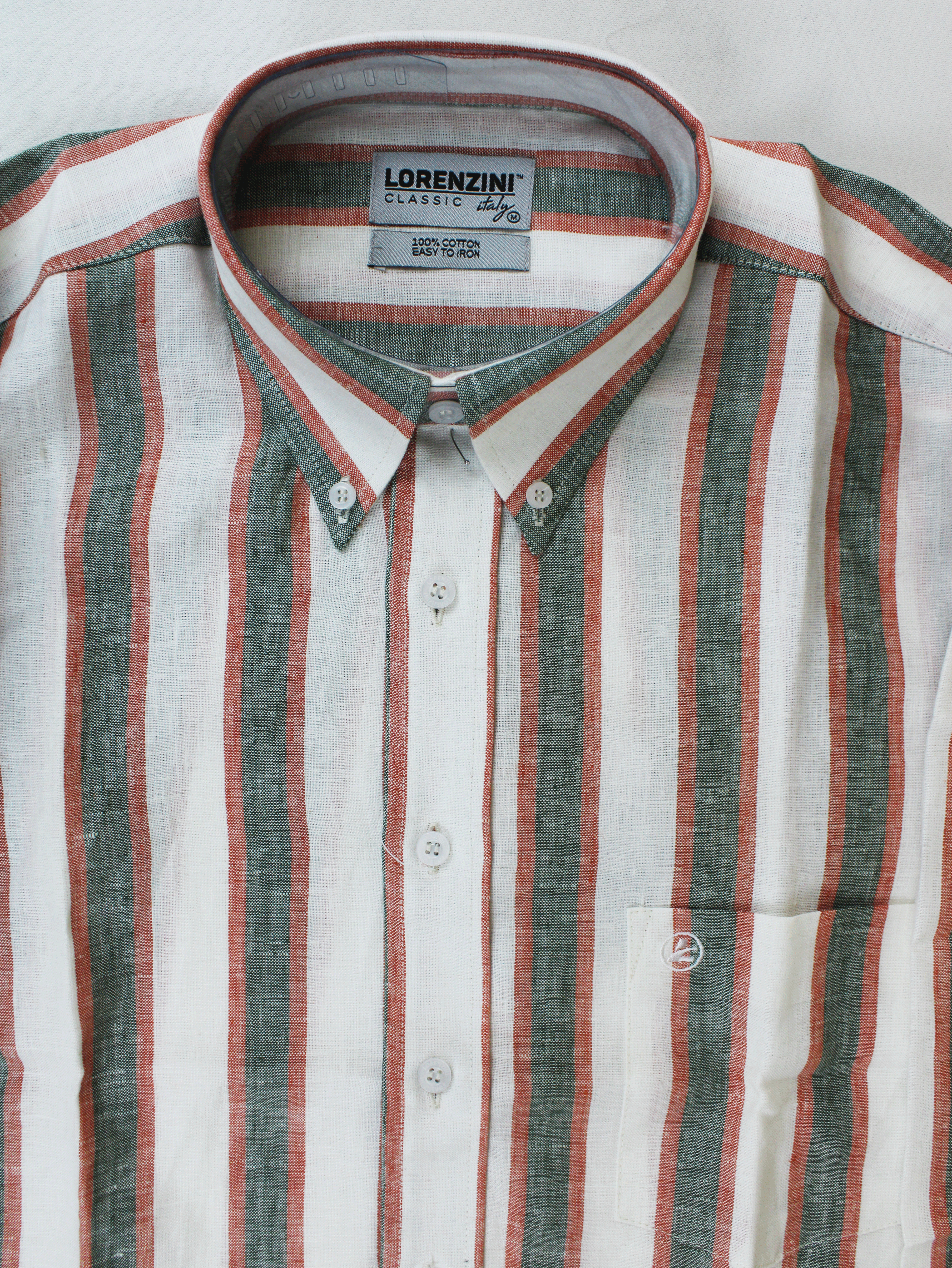 LORENZINI L/S Green/Orange White Shirt