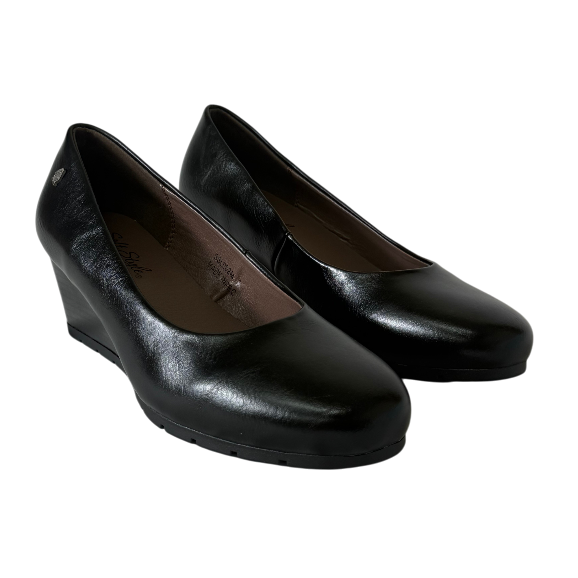 Hush Puppies Black Wedge Court Shoe