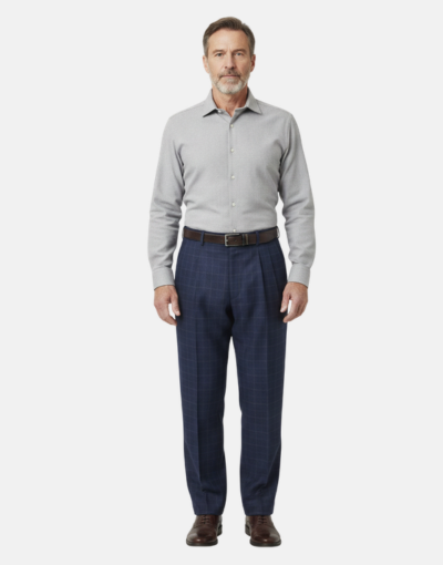 Navada Navy 2 Pleat Check Trouser