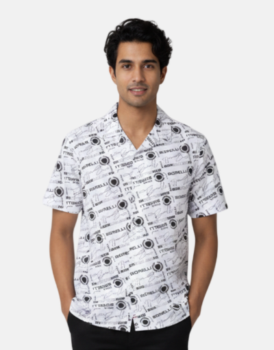 Borelli Cezaro White Allover Print Cotton Shirt