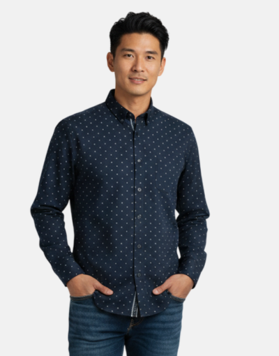 Aero LS Navy Polka Pattern Shirt