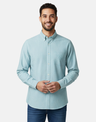 Aero LS PinStripe Green White Shirt