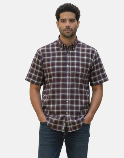 Aero SS Green Navy Check Shirt