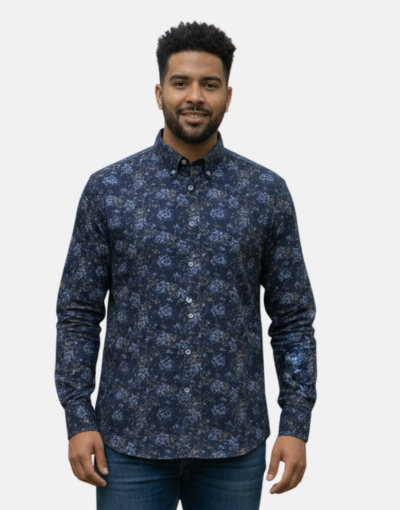 AERO Navy Patterned L/S Shirt