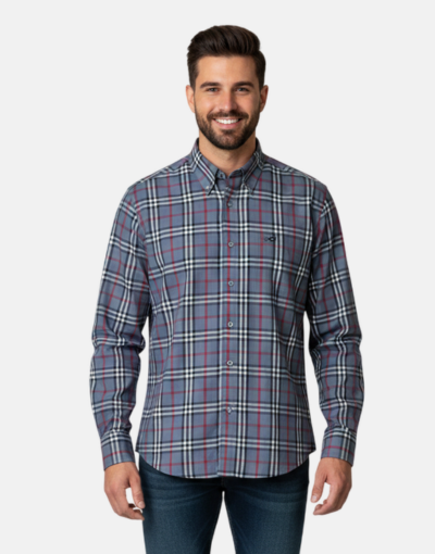 Aero LS Charcoal Burgundy Check Shirt