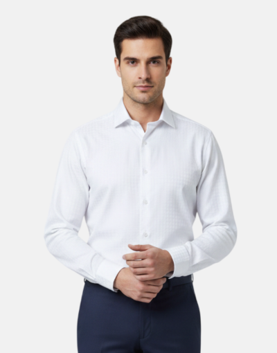 Lorenzini LS White Pattern Slim Fit Shirt