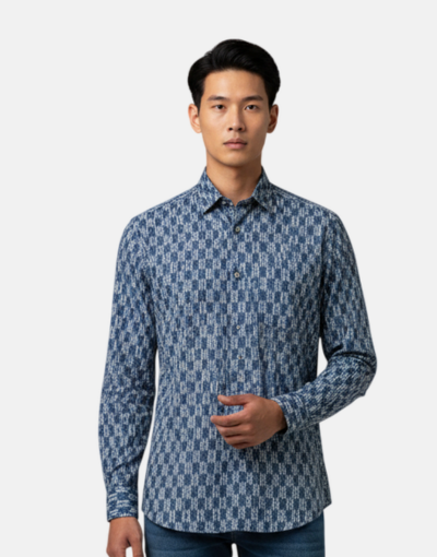 Lorenzini LS Denim Blue Pattern Shirt