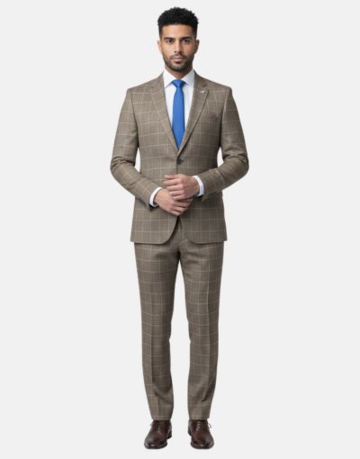 Carducci Taupe Slim Fit Check Suit