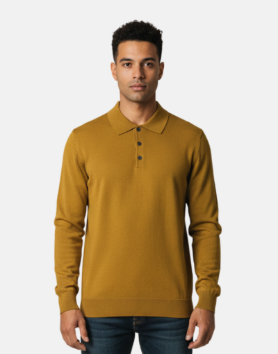NEW GENTS Corn Mustard LS Golfer Knitwear