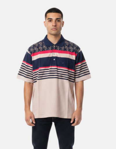 NEW GENTS Taupe Striped SS Golfer