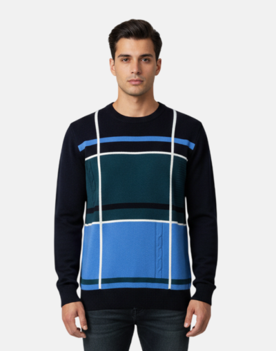 Rob Roy Navy Block Crew Neck Knitwear