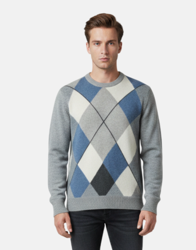 Loch Lomand Argyle Diamond 100 % LambsWool Jersey Knitwear
