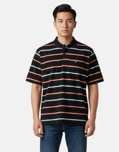 Zuccino Italy Double Mercerized Black SS Stripe Golfer