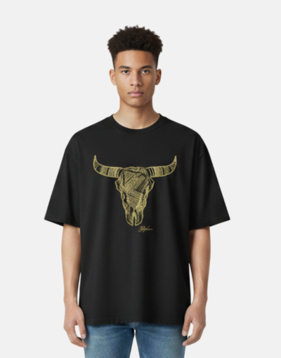 Stephan Kings Nguni Horn Art Black T Shirt