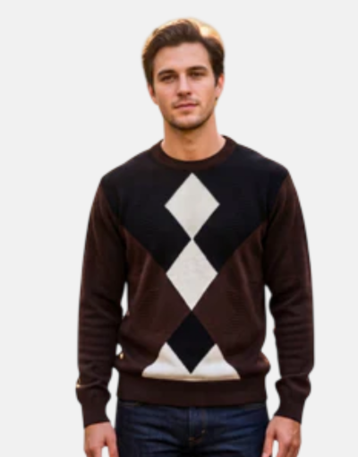 Rob Roy Argyle Choc Brown Knitwear Jersey
