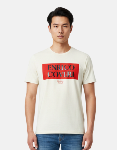 ENRICO COVERI Logo Red Khaki T Shirt
