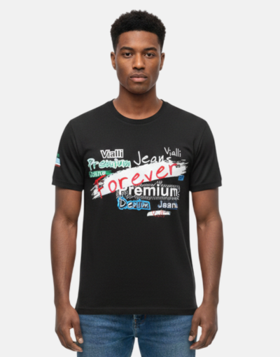 Vialli Logo Fashion Icon LALLA Black T-Shirt