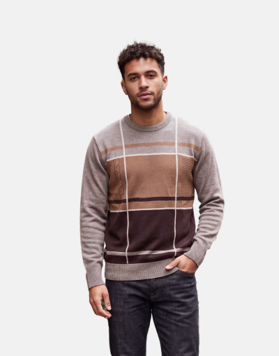Grant of Scotland Wool Colour Block Mink Sweater