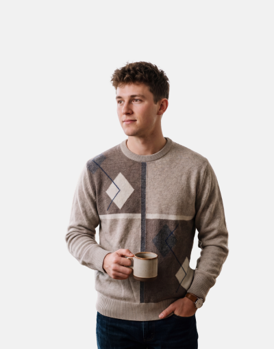 Grant of Scotland Wool Colour Block Oat Sweater