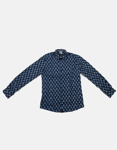 Lorenzini LS Blue Pattern White Shirt