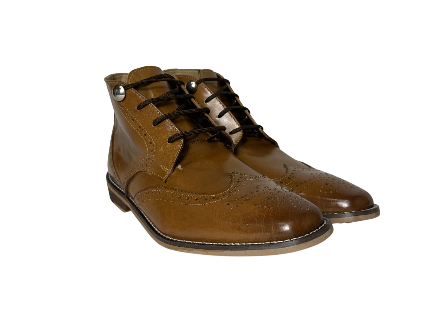 Fellavero Men's Tan Buffalo Leather Boots Brogue