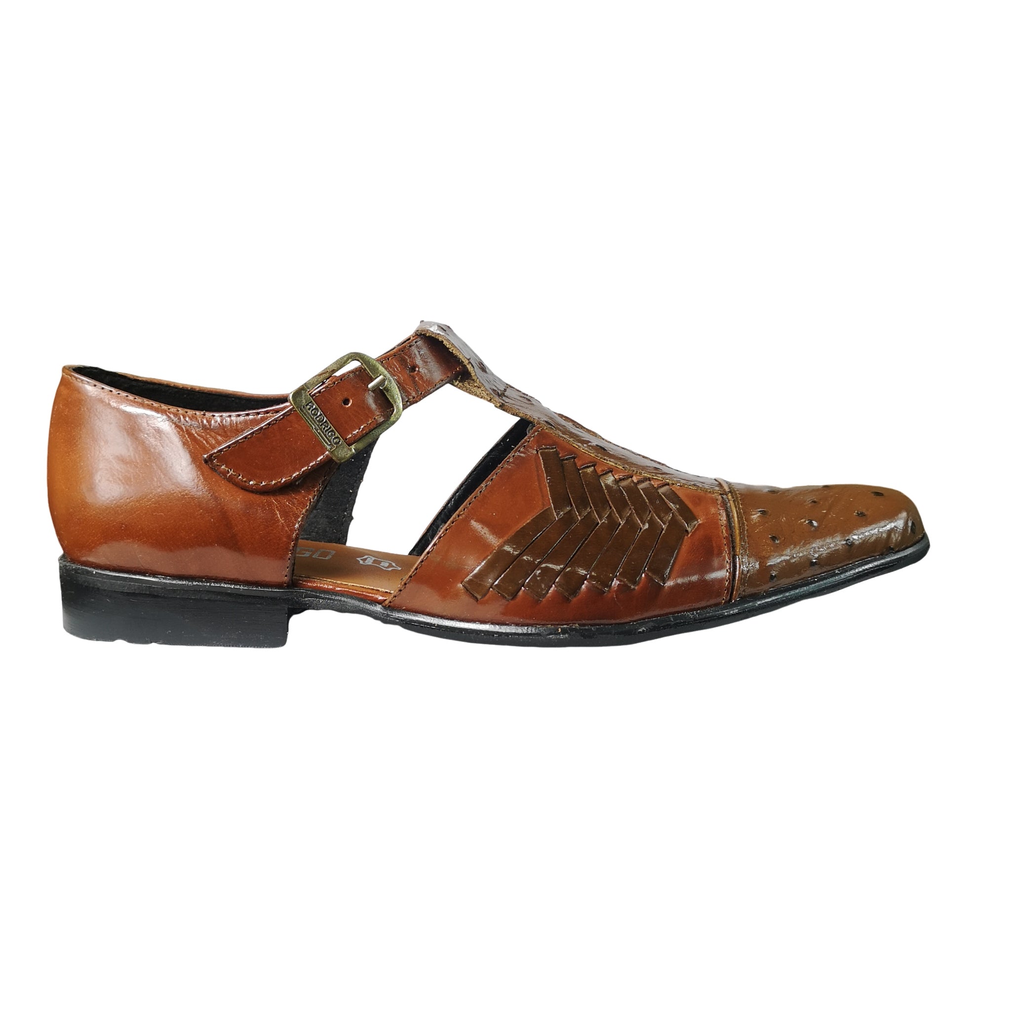 Rodrigo Cognac Brown Ostrich Leather Sandal Shoe