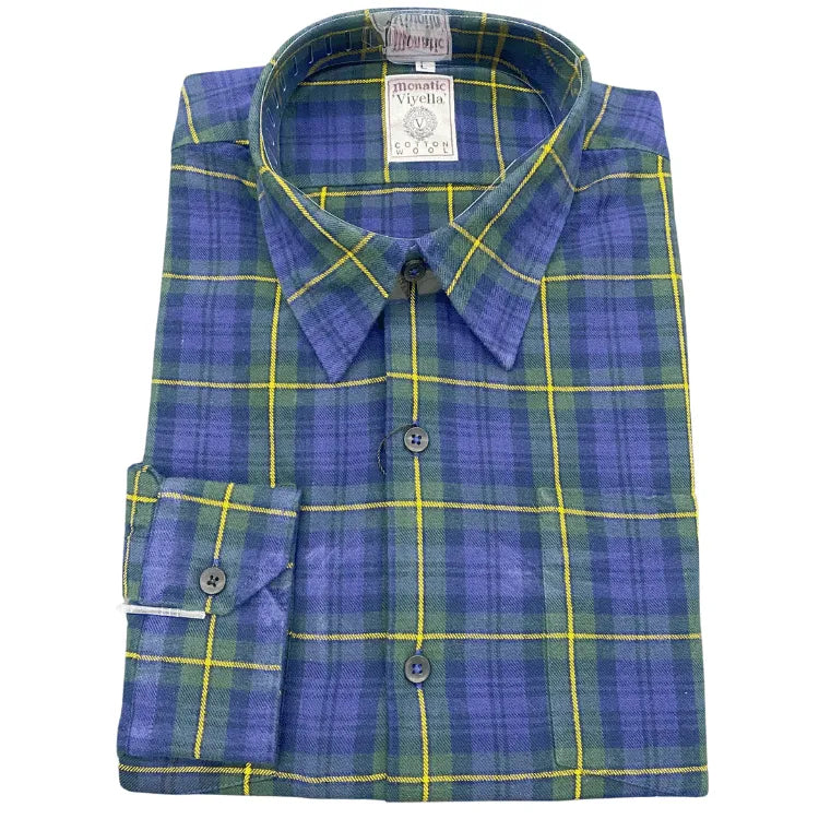 Men’s Viyella London Flannel Check Shirt Kensington – Green Blue