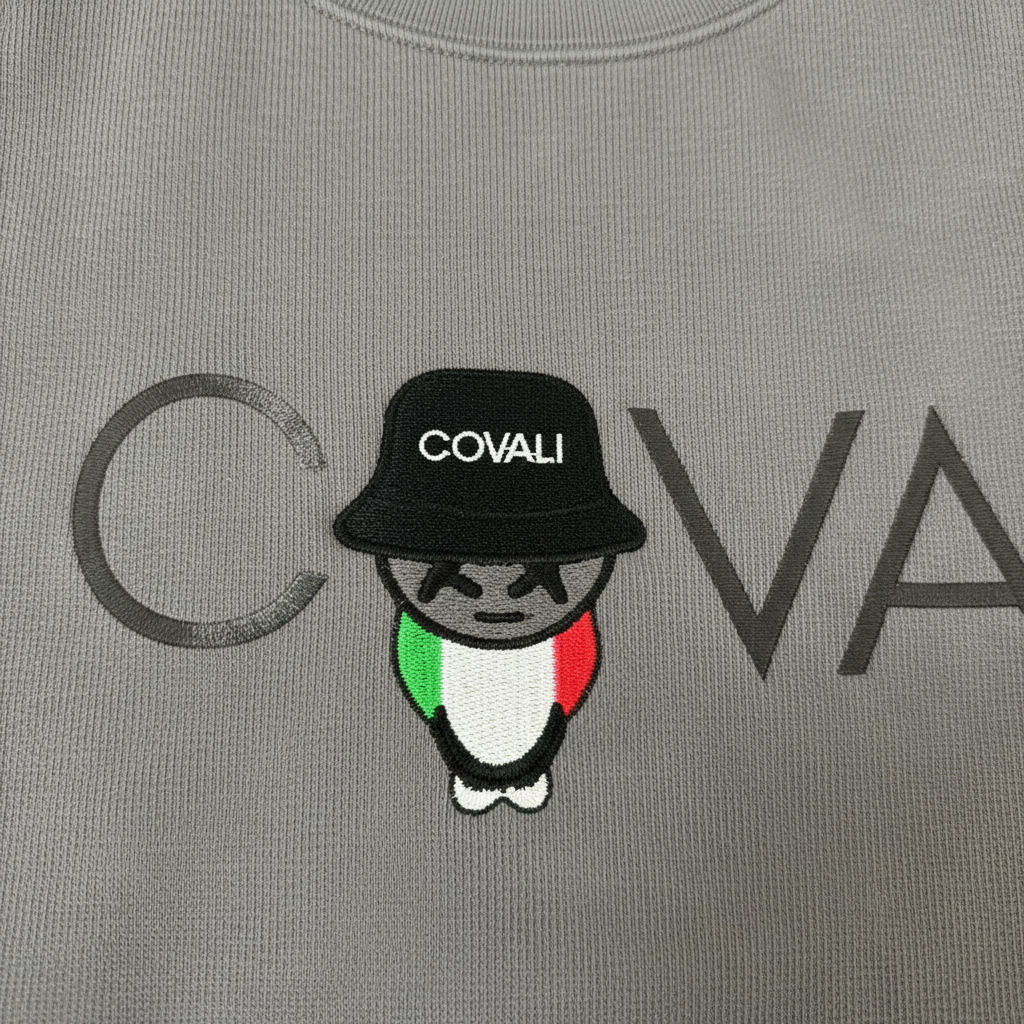 Covali Grey Logo Sweatshirt - chest embroidery detail
