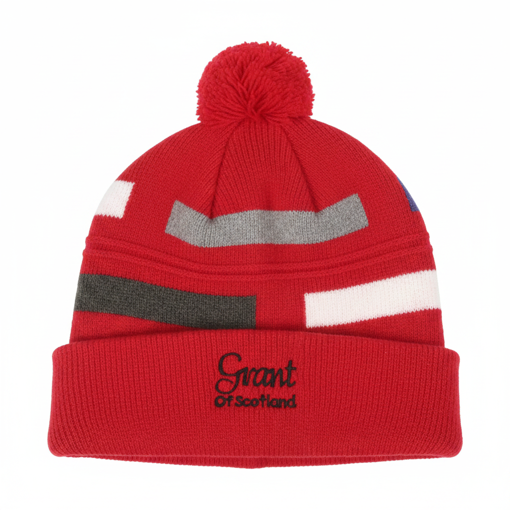 Grant of Scotland Pom-Pom Beanie in Red on white background