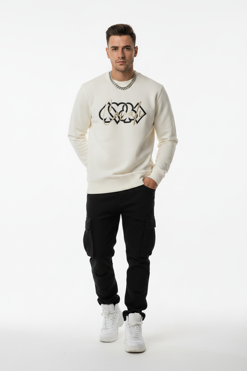 Covali White Graphic Sweatshirt - model front view on plain white background