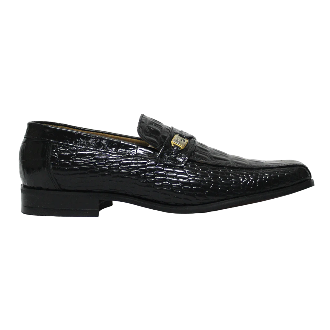 John Drake Leather Croc Black Moccasin
