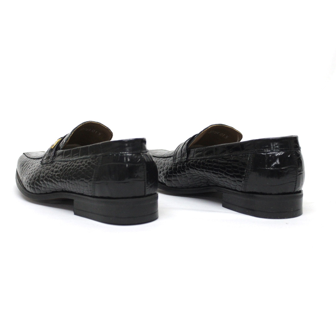 John Drake Leather Croc Black Moccasin