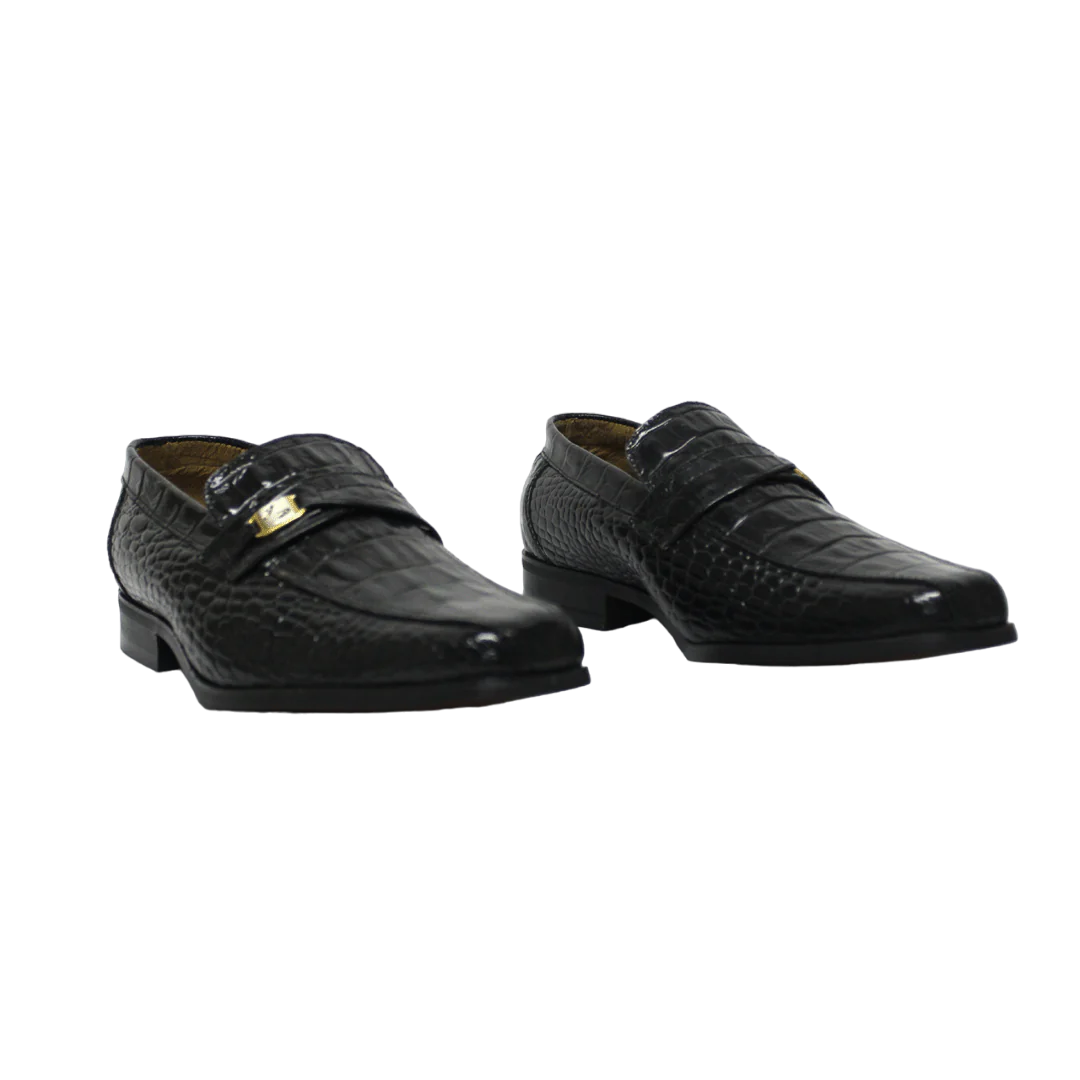 John Drake Leather Croc Black Moccasin