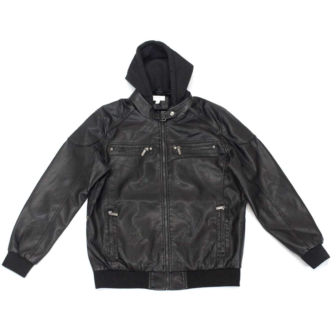 Leather PU Jacket with Hoody