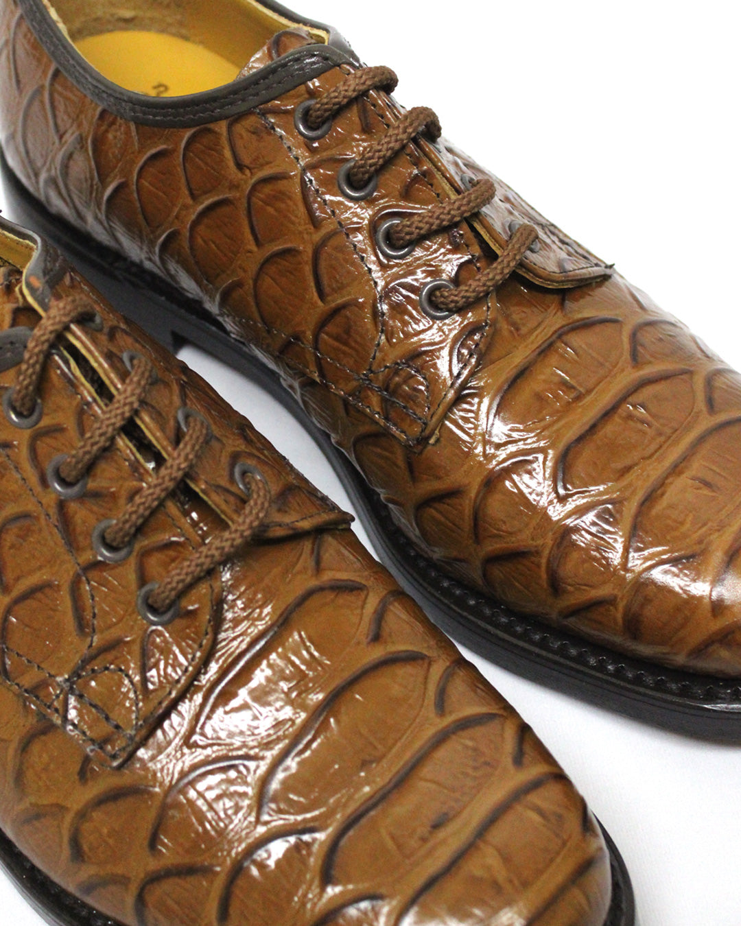 SAXONE Leather Tan Brown Croc Shoe