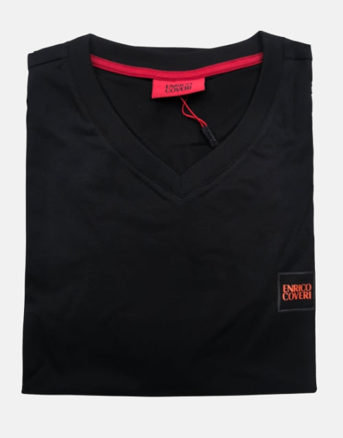 ENRICO COVERI Black Basic V Neck T Shirt