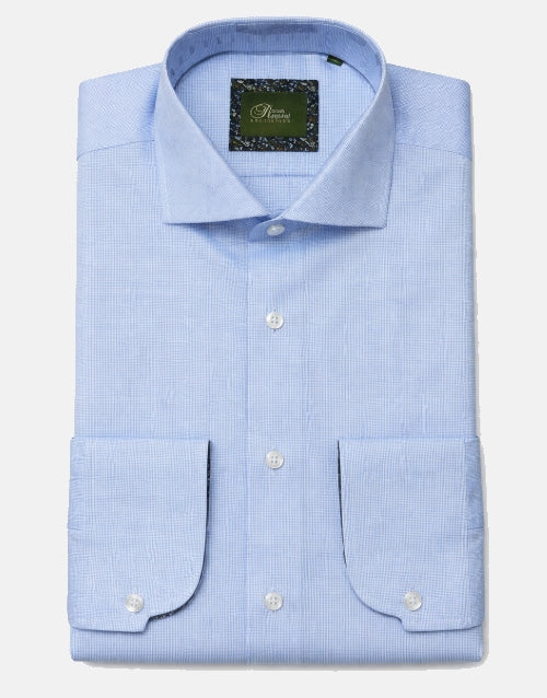 Rossini Light Blue Fine Check  LS Shirt